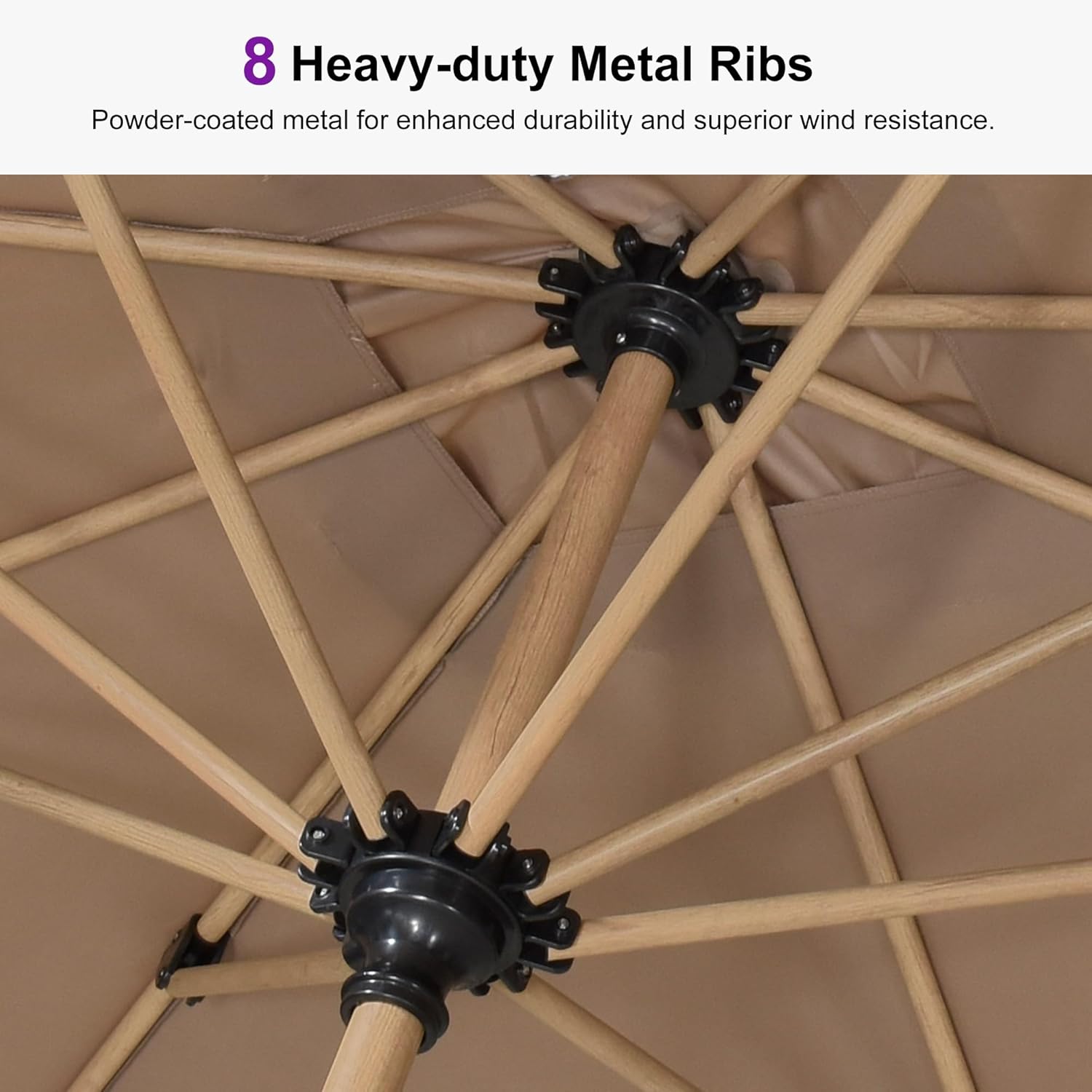 PURPLE LEAF 6' x 6' Market Umbrella Outdoor Table Umbrella Aluminum Patio Umbrella with Push Button Tilt & 8 Sturdy Ribs and Crank Outdoor Umbrellas for Deck Backyard Beach, Taupe