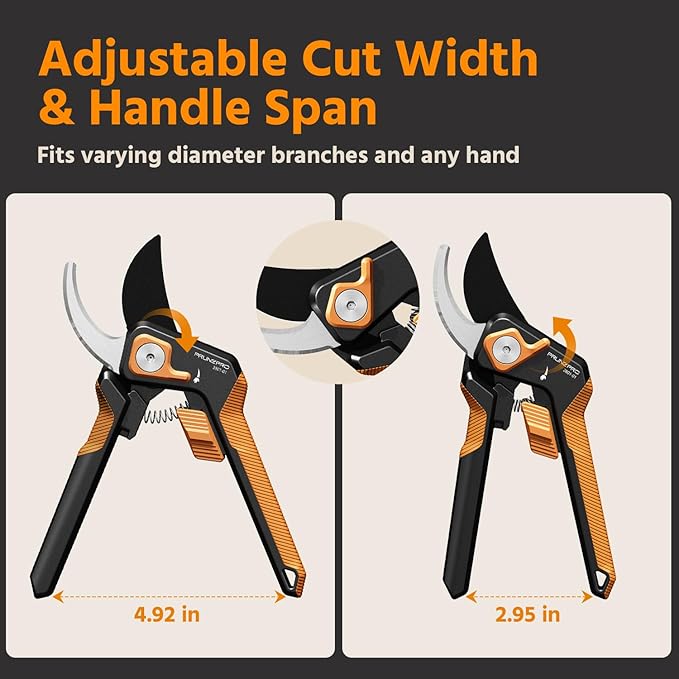 PrunePro Pruning Shears Gardening Scissors Set Professional Hand Pruner Sharp Stainless Steel Blade Teflon Coating Garden Scissors Plant Flower Garden Clipper Orange