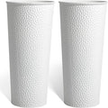KOL 28" H. Tall Metal Cone Planters with Inner Pots 2-Pack, White Hand-Hammered Large Decor Planter for Deck, Patio, Porch - Handcrafted Flower Pot - with Water Level Indicator - Indoor Outdoor Use