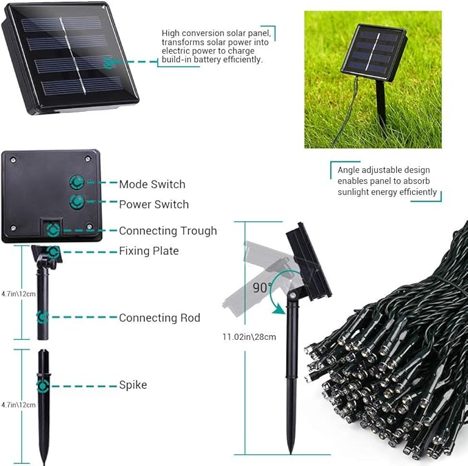 Toodour Solar Christmas Lights, 2 Packs Total 144ft 400 LED 8 Modes Solar String Lights, Waterproof Solar Outdoor Christmas Lights for Garden, Patio, Fence, Balcony, Christmas Tree Decor - Warm White