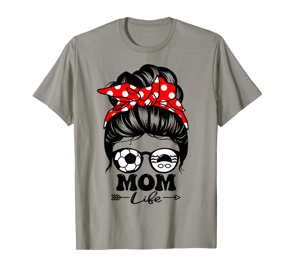 Mom Life Messy Bun Hair Funny Swim T-Shirt - Minimalist Print Unisex