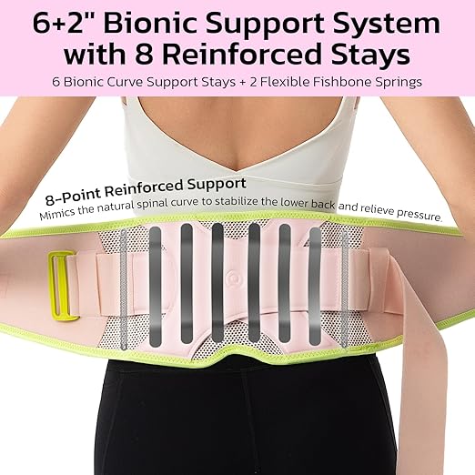 Back Brace for Lower Back Pain Relief, 8X Powerful Support System,Lumbar Support Belt for Men & Women Ergonomic 3D Design with Adjustable Strap for Fitness Running Home Pilates Hot Pink M
