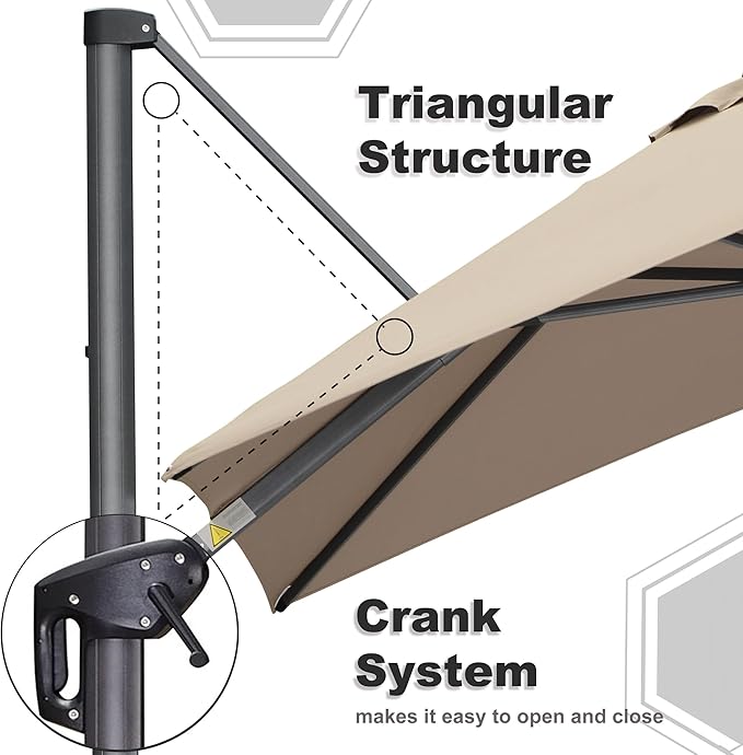 PURPLE LEAF 9' X 11.5' Square Cantilever Umbrella Patio Umbrella with Base Outdoor Umbrella Aluminum Offset with 360-degree Rotation for Garden Deck Pool Patio Taupe