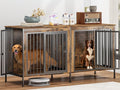 63 in Dog Crate Furniture for 2 Large/Medium Dogs with Removable Divider, Extra Large Double Doors Dog Kennel, XXL Thick Wooden Dog Cage Furniture,Sturdy and Durable, Brown