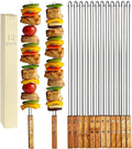 12 Pack Kebab Skewers 22 Inch Stainless Steel Grilling BBQ Skewer Reusable Barbecue Skewers Flat Stick with Wood Handle,Ideal for Koubideh Brazilian Chicken Shrimp Turkish Shish Kabob