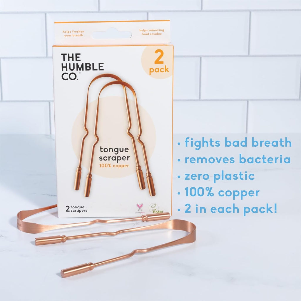 The Humble Co. Copper Tongue Scraper, 2 Count (Pack of 6), Natural Oral Hygiene
