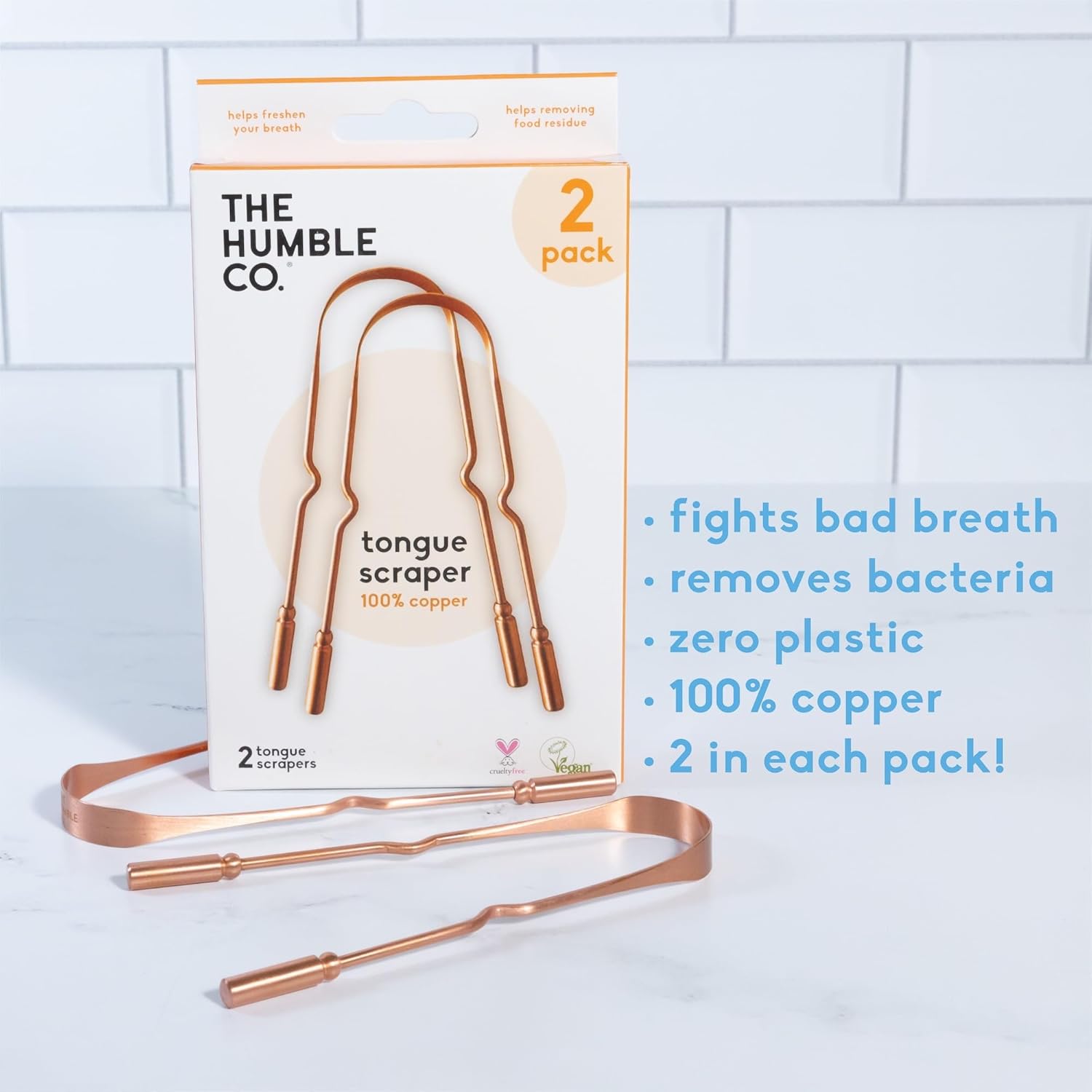 The Humble Co. Copper Tongue Scraper, 2 Count (Pack of 6), Natural Oral Hygiene