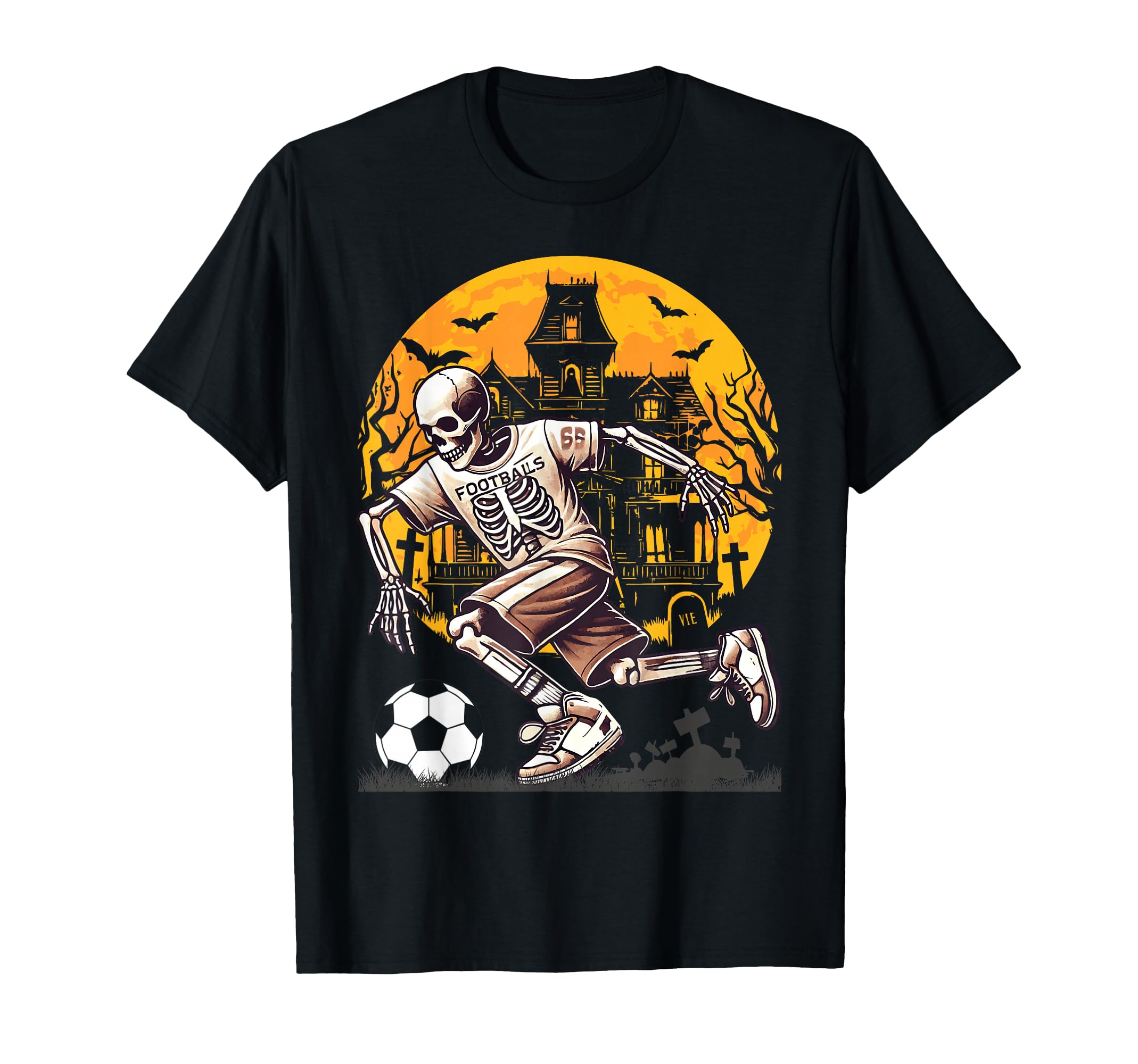 Skeleton Playing Football Soccer T-Shirt - Casual Everyday Wear Unisex