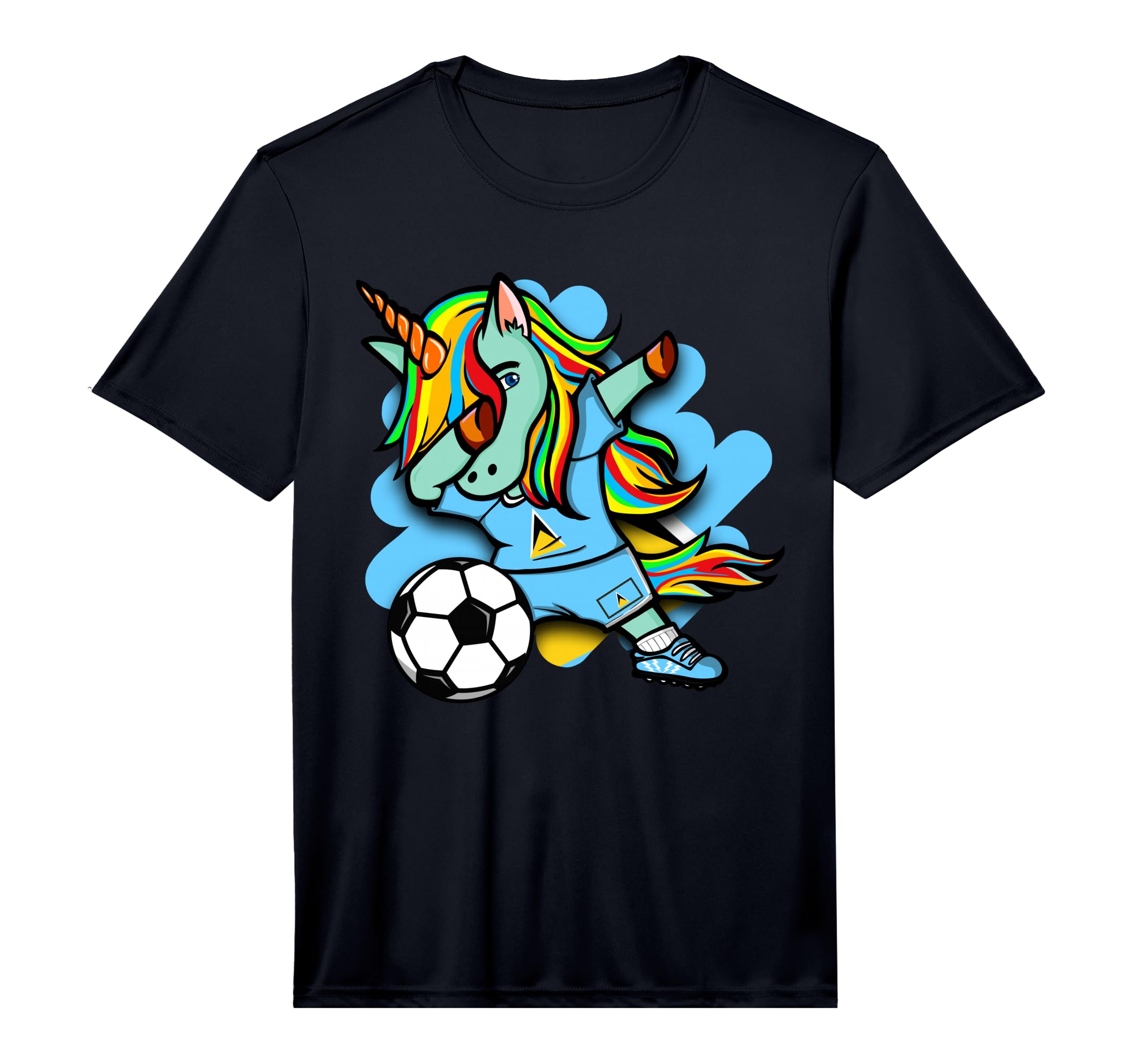 Dabbing Unicorn Saint Lucia Soccer T-Shirt - Unique Graphic Men Women