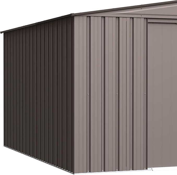 Cover It 6' x 4' Galvanized Steel Outdoor Storage Shed with Pent Roof and Lockable Sliding Doors, Weather-Resistant Steel Storage Shed for Backyards, Tan