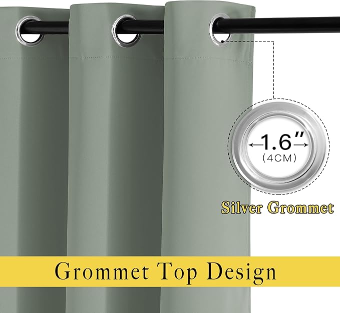 NICETOWN Blackout Large Bedroom Curtains 90 inches Long - Room Dividers Thermal Insulated Sound Dampening Grommet Window Treatments for Living Room (Sage Green, 2 Panels, W66 x L90)
