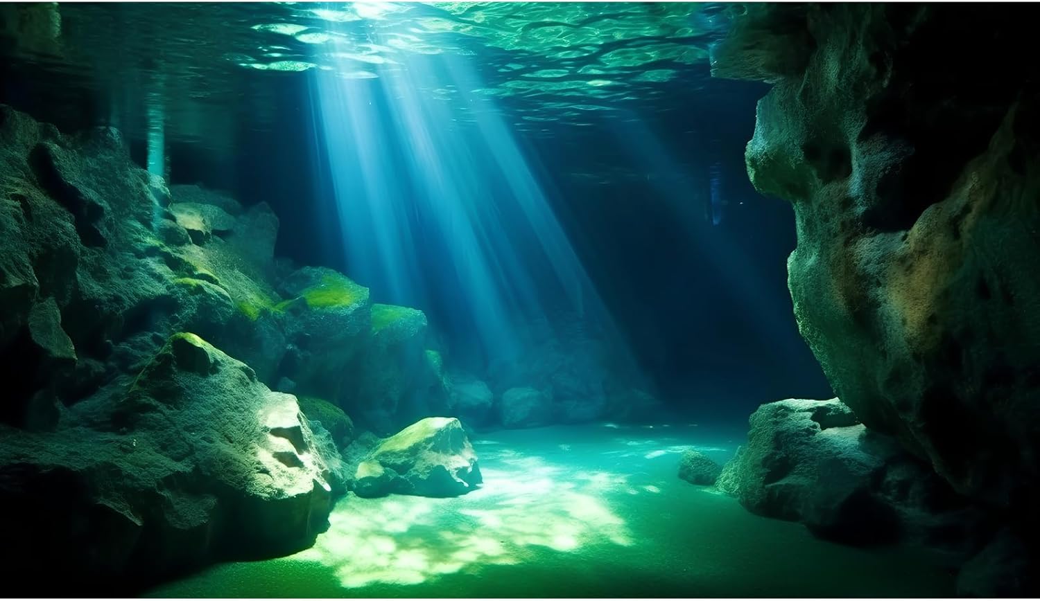 Underwater Fish Tank Background Under The Sea Cave Style Aquarium Background Ocean Floor Cave Sunlight Fish Tank Backdrop Tropical Fish Aquarium Terrarium Backgrounds Decorations 48x18in