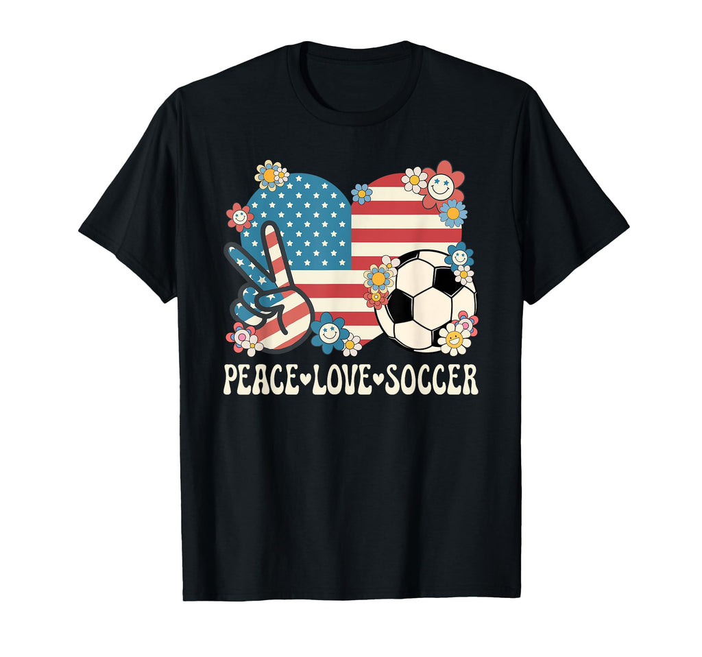Peace Love Soccer Lover American Flag T-Shirt - Custom Art Print Men Women