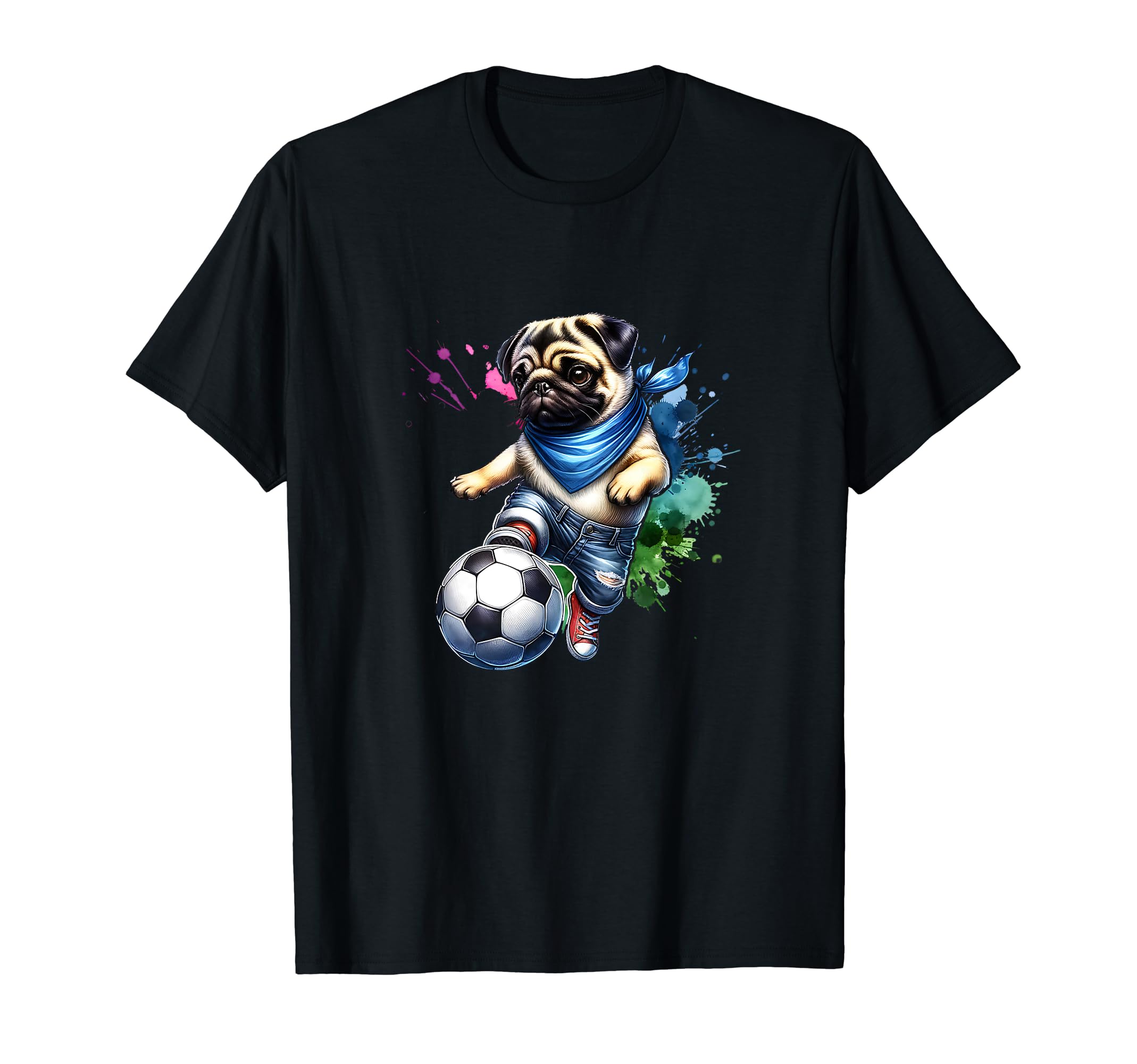 Pug Dog Soccer Ball Champion Fan T-Shirt - Fun Novelty Design Men Women