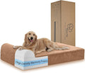 Orthopedic Dog Beds for Large Dogs, 7" Memory Foam Dog Beds with Waterproof Liner, Chew Proof Microsuede Cover, Removable and Washable, Nonskid Bottom, 60"x48" XXL Khaki