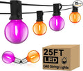 25FT Outdoor Halloween String Lights, G40 Outdoor Halloween Decorations Light with 27 LED Shatterproof Orange Purple Globe Lights(2 Spare), Hanging Patio Lights for Holiday Balcony Backyard Party