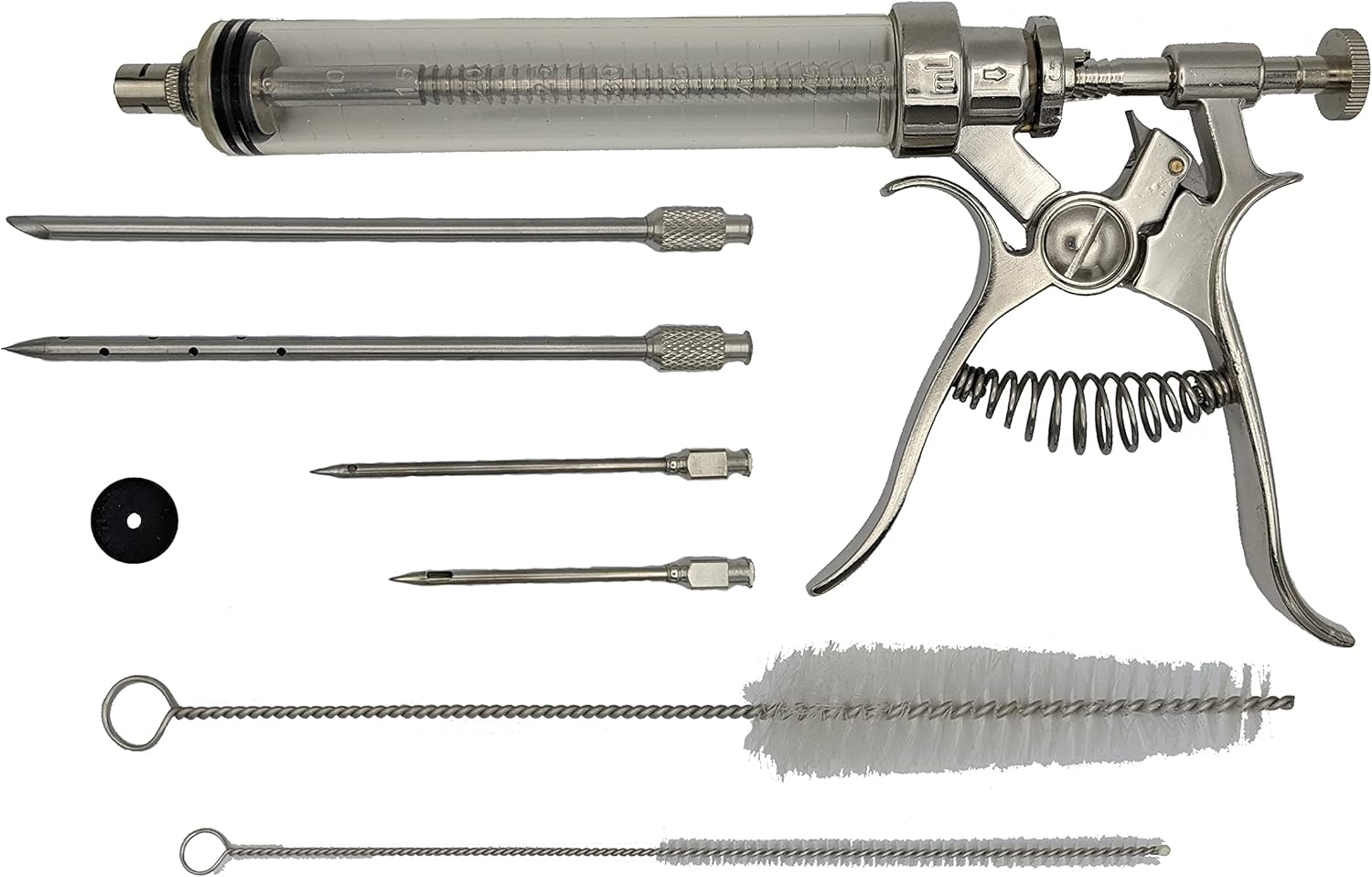 BBQ Smoker Grill Professional Meat Injector Syringe Kit for Smoking with Case, Heat Resistant Non Slip Gloves and Silicone Mop Brush for Turkey Marinade Injection