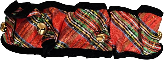 Huxley & Kent Ruff Pet Scrunchy | Shiny Christmas Plaid (Extra-Small) | Festive Christmas/Holiday Neckwear for Dogs/Cats | Fun Stretchable Costume Accessory | Soft Collar with Bells