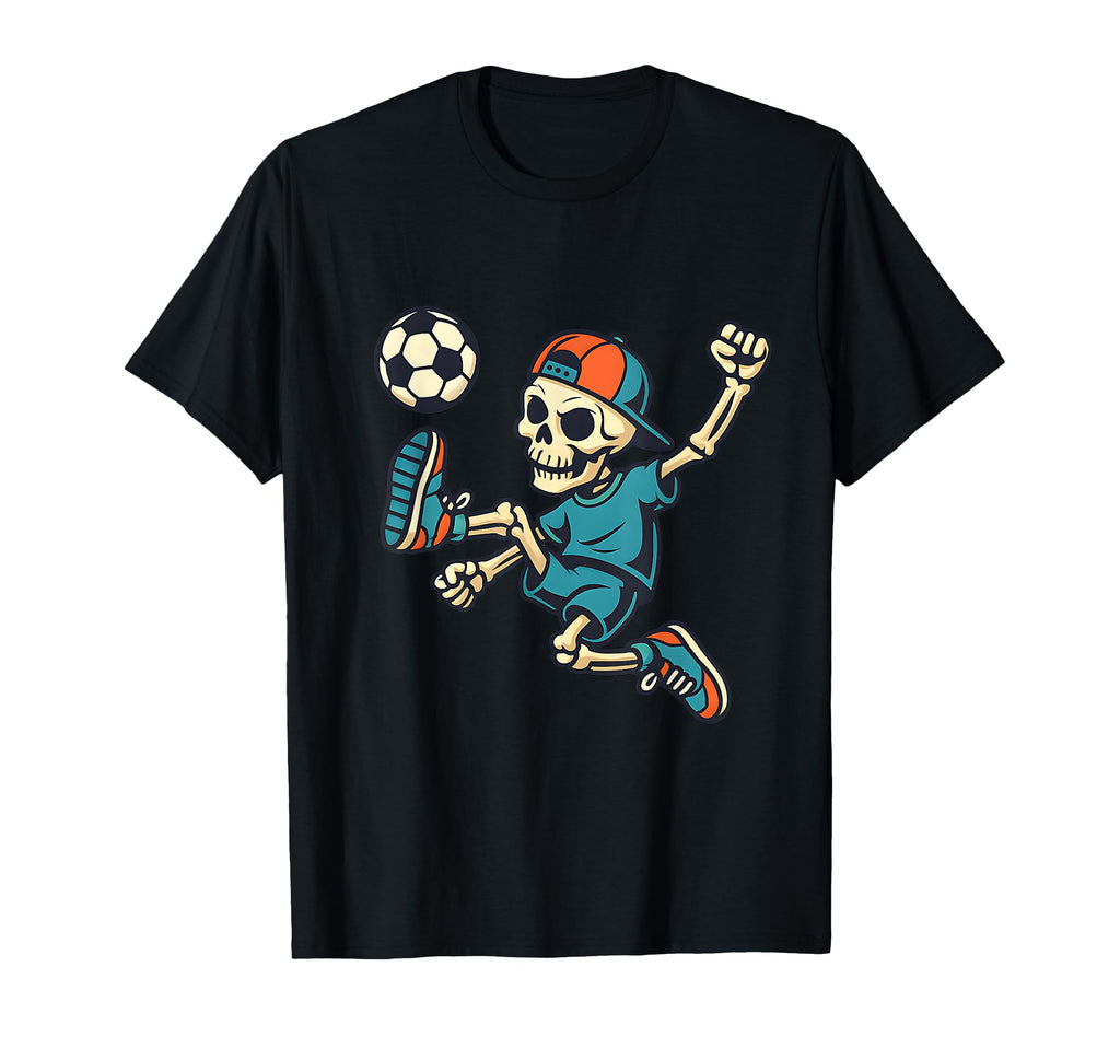 Soccer Skeleton Player Street T-Shirt - Casual Everyday Wear Men Women