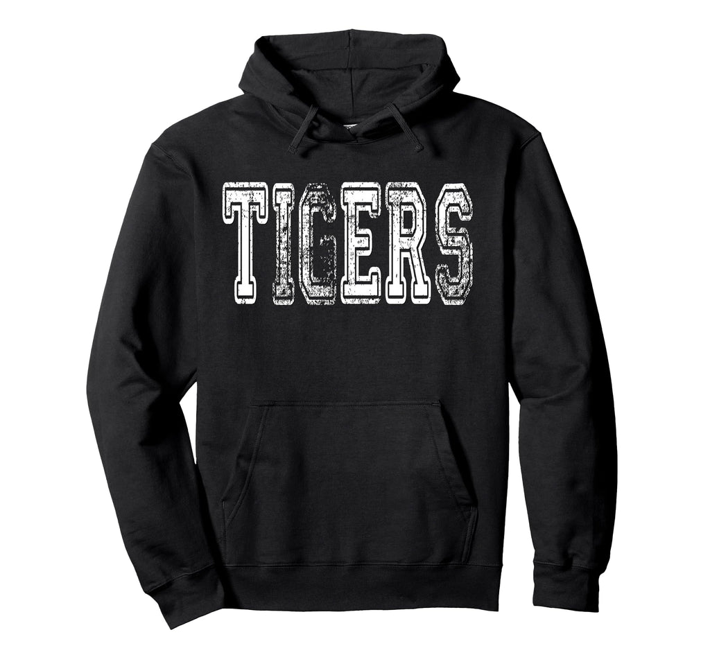 Tigers Mascot Distressed School Sports Hoodie - Fun Novelty Design Unisex