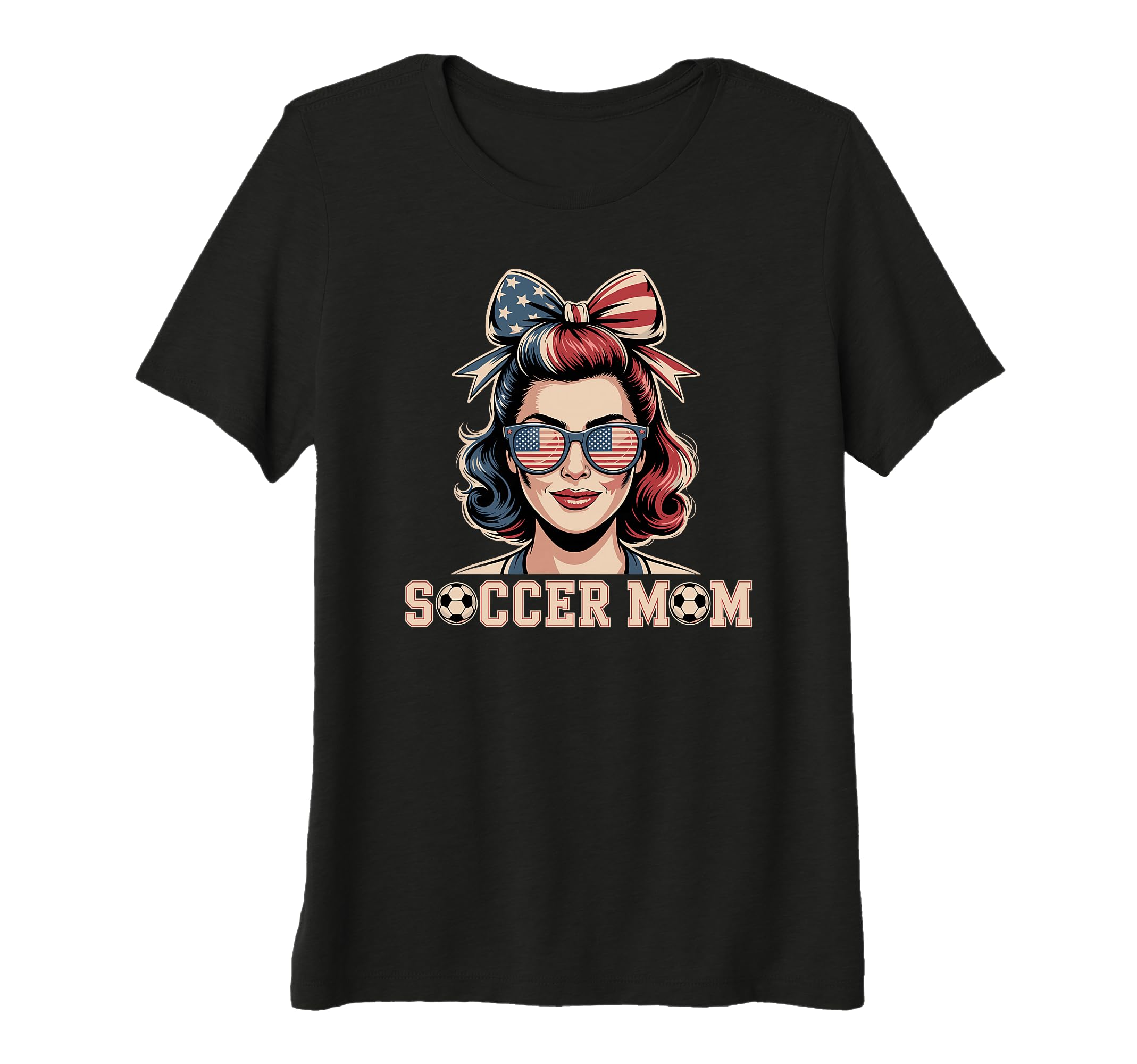 Womens Patriotic Soccer Mom American Flag T-Shirt - Graphic Print Unisex