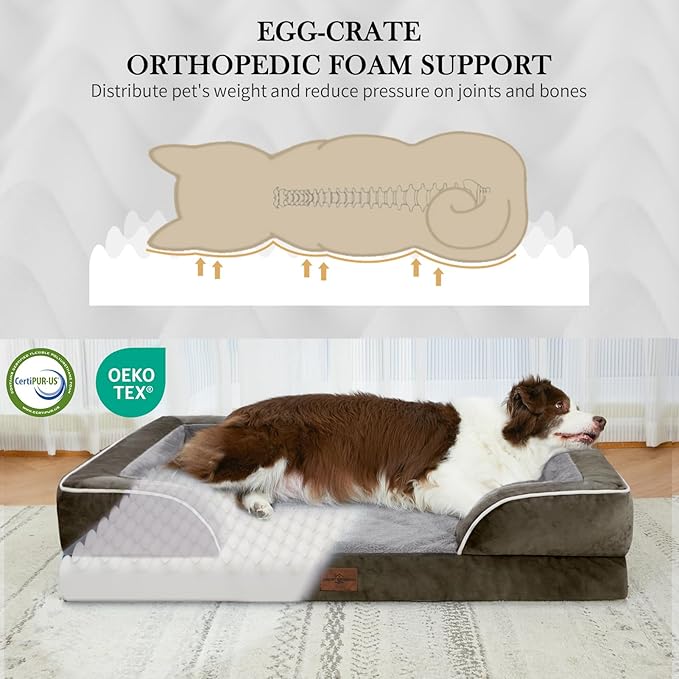 Comfort Expression Small Dog Beds Waterproof Orthopedic Foam Dog Sofa Beds for Medium Dogs Comfy Pet Bed with Washable Removable Cover & Non-Slip Bottom(Small,Dark Green)