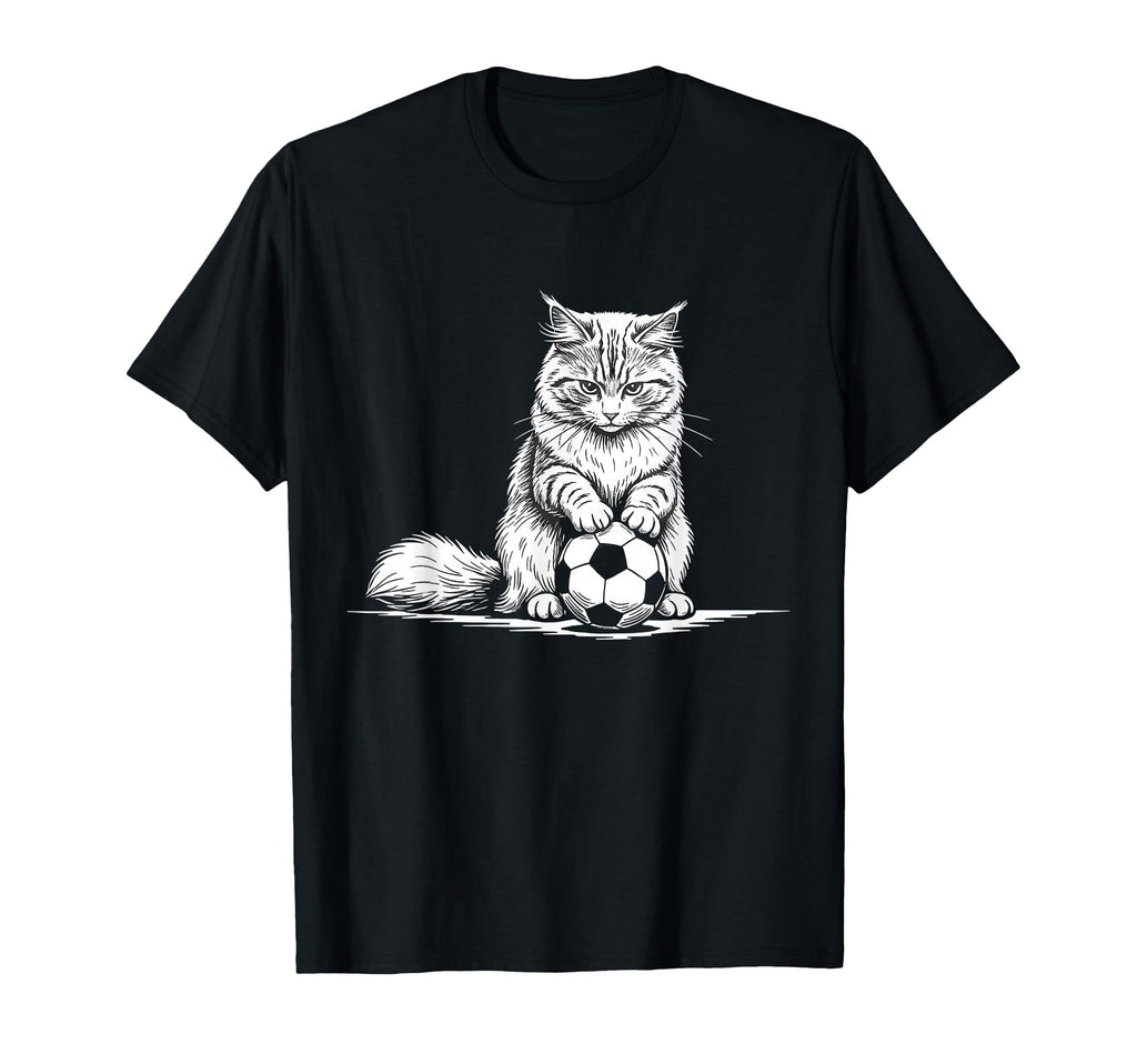 Soccer Cat Playing Ball Funny Kitten T-Shirt - Fun Novelty Design Unisex