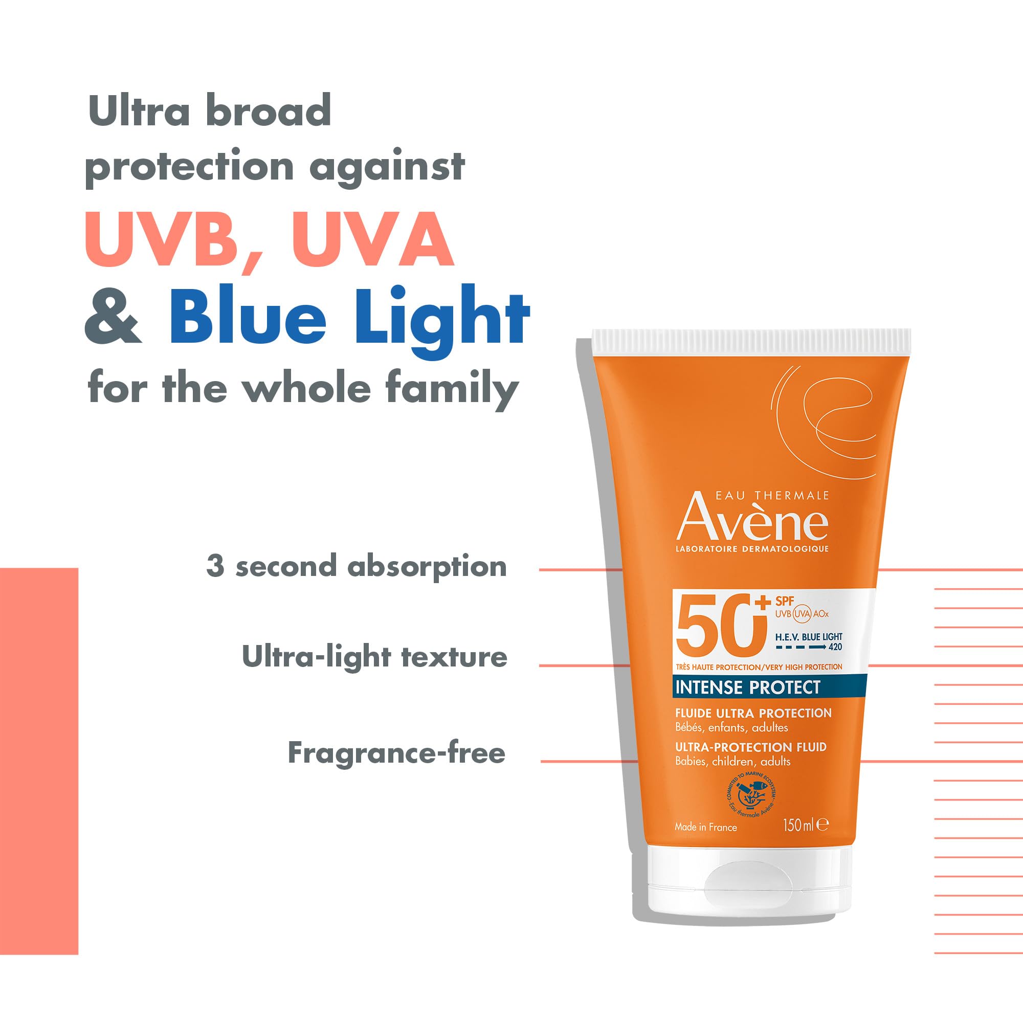 Avene Intense Protect SPF50+ Sunscreen for Babies, Children, and Adults - Gentle, High Protection Sun Care