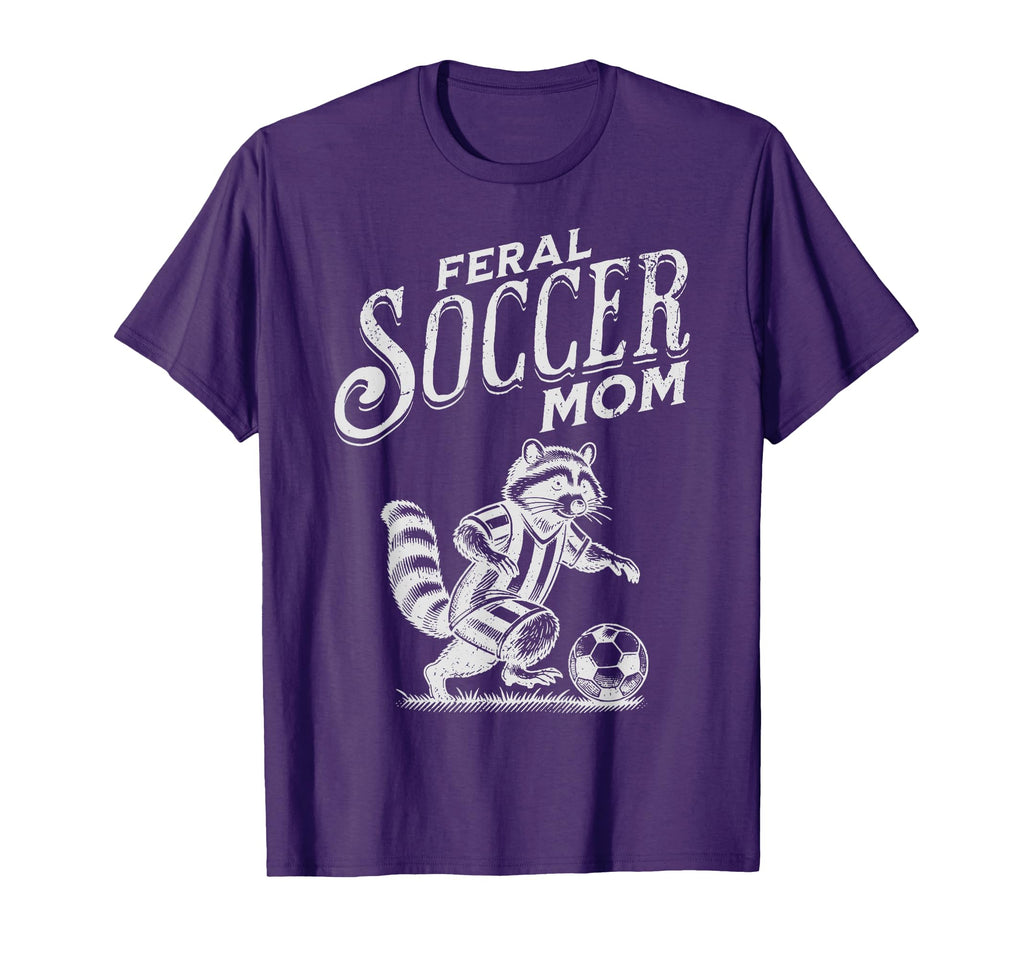 Feral Soccer Mom Raccoon Soccer T-Shirt - Casual Everyday Wear Men Women