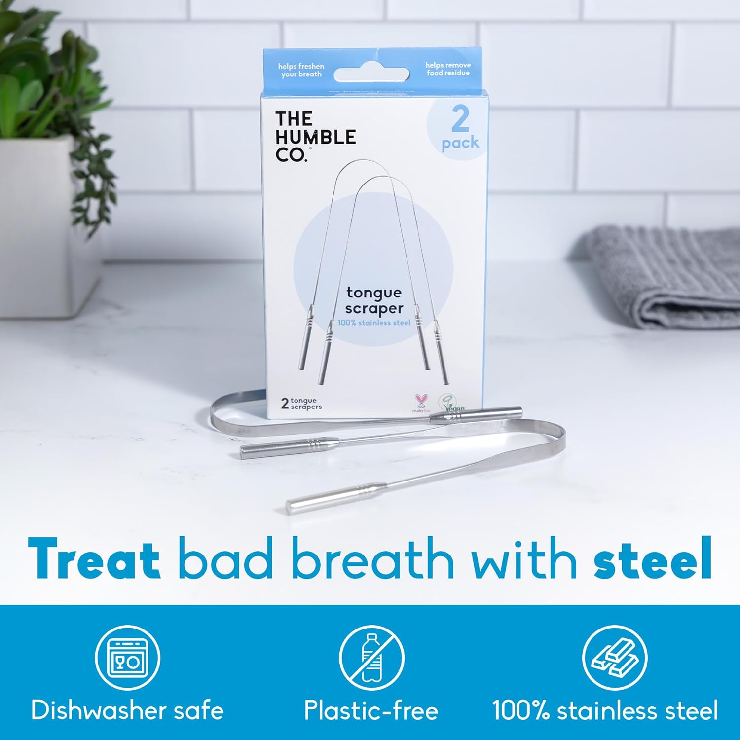 The Humble Co. - Tongue Scraper Steel, 2 Count (Pack of 6) - Oral Hygiene Tool