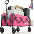 OVERMONT Collapsible Wagon with Tailgate - 220lbs Extended Lightweight Foldable Utility Wagons Folding Cart with Wheels - Small Garden Grocery Cart for Shopping,Grocery,Sports,Garden