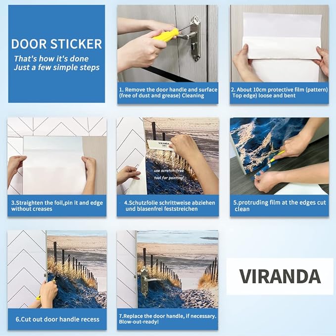 3D Door Stickers - Murals - Peel & Stick - Stairs - Blue - Modern - PVC - Waterproof - Removable - 37.4" x 82.7"