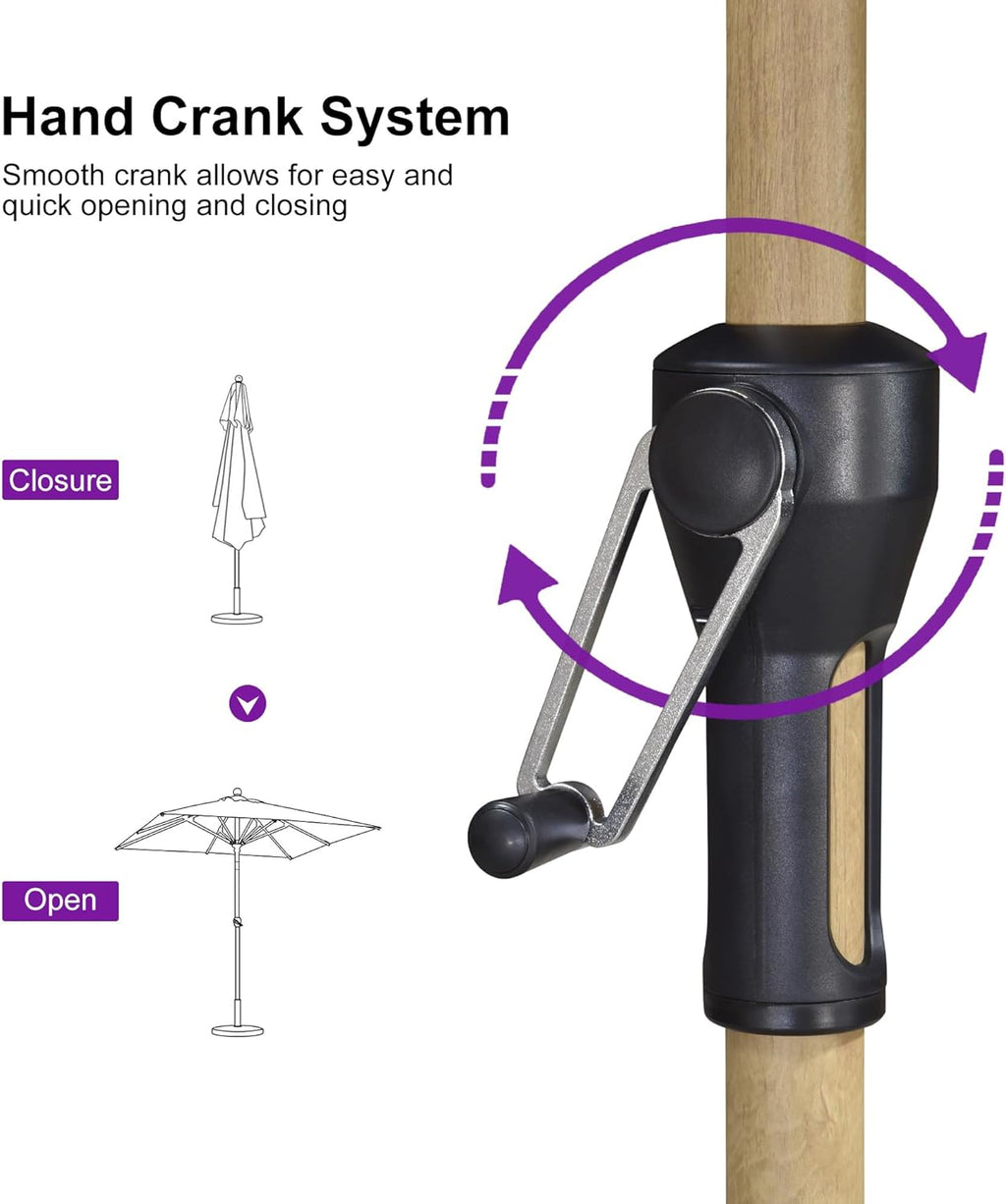 PURPLE LEAF 6' x 6' Market Umbrella Outdoor Table Umbrella Aluminum Patio Umbrella with Push Button Tilt & 8 Sturdy Ribs and Crank Outdoor Umbrellas for Deck Backyard Beach, Taupe