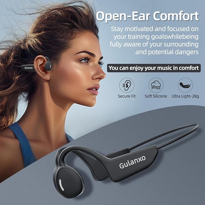 Open Ear Headphones, Open Wireless Earphones, 15HBluetooth Playback 5.3 Sports Earphones, Built-in Microphone, Suitable for Sports Running,Exercise (Black)
