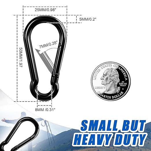 KINLINK 15 Pack Black Carabiner Clip, 1.97 inch Heavy Duty Spring Snap Hook, Small Caribeener Clips for Outdoor Camping, Swing Set, Hammock, Hiking Travel, Fishing, Quick Link Keychain