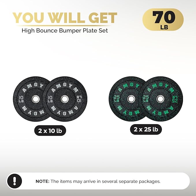 2 Inch Bumper Plates，10-500lbs，Barbell Rubber Olympic Weight Plates Set for Home Gym, Strength Training & Weight Lifting, Multiple Options Colors