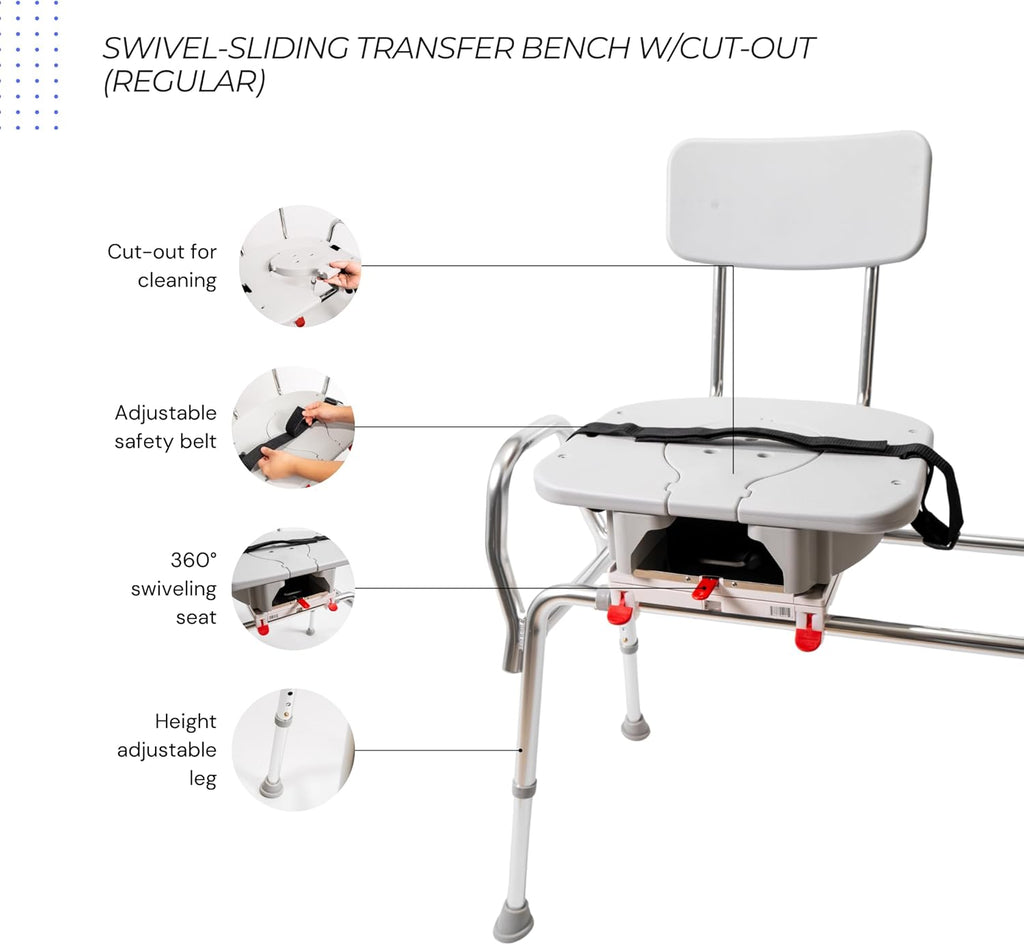 Swivel Sliding Shower Chair & Tub Transfer Bench with Cut Out, Height Adjustable, Heavy-Duty Capacity up to 400 LBs, for Safety Shower, for Elderly & Disabled