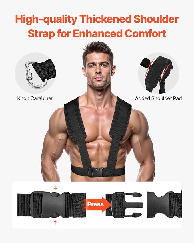 VEVOR Weight Sled, Steel Power Sled, Fitness Strength Training Sleds for Athletic Exercise Speed Improvement, Workout Fitness Equipment with Harness, Compatible with 1/2 in Weight Plates, Black
