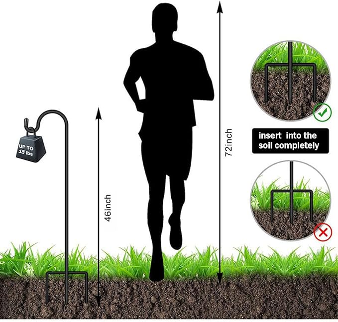 CMASTER Shepherd Hook for Outdoor, 1 Pack 92 Inch Bird Feeder Pole with 5 Prong Base Heavy Duty Adjustable Garden Hook for Hanging Plant, Hummingbird Feeder, Lantern(92 Inch)