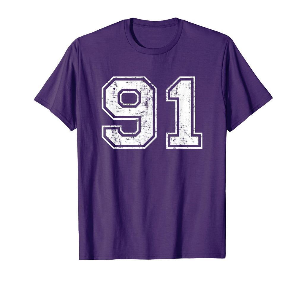 Number 91 Distressed Ninety One Sports T-Shirt - Trendy Graphic Unisex