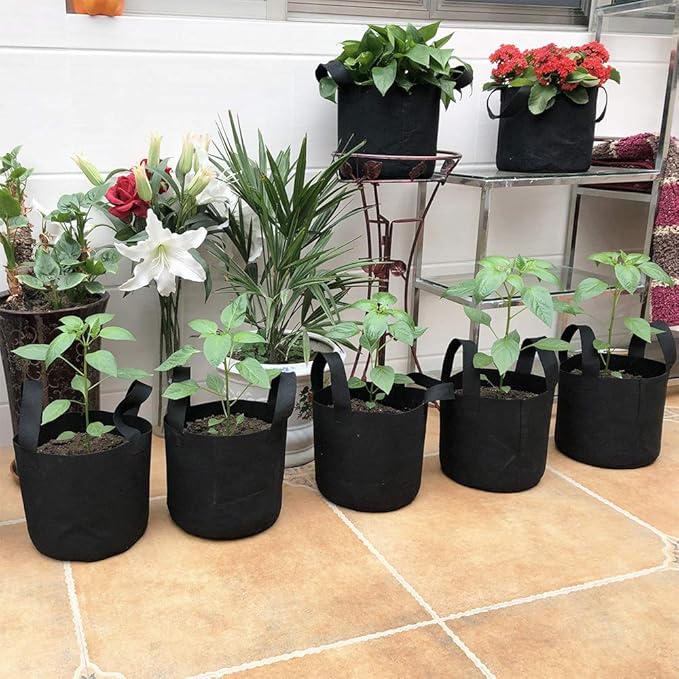 JERIA 12-Pack 10 Gallon, Vegetable/Flower/Plant Grow Bags, Aeration Fabric Pots with Handles (Black), Come with 12 Pcs Plant Labels