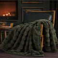 EVERGRACE Ultra Soft Luxury Fluffy Ridgeline Faux Rabbit Fur Throw Blanket, Thick Warm Bubble Throw for Bed, Cozy Plush Reversible Blankets for Couch, Chair, Sofa, Green, 50x60 Inches, 870 GSM