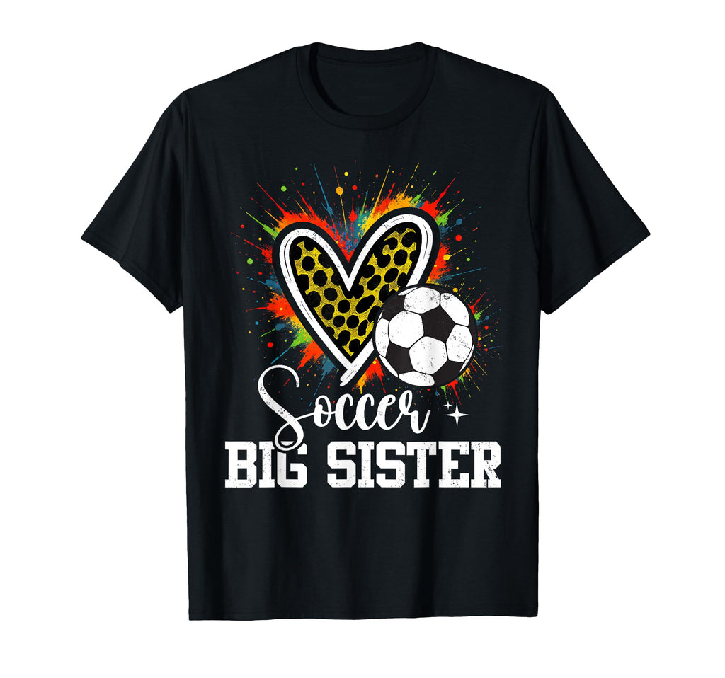 Soccer Big Sister Leopard Heart T-Shirt - Casual Everyday Wear for Adults