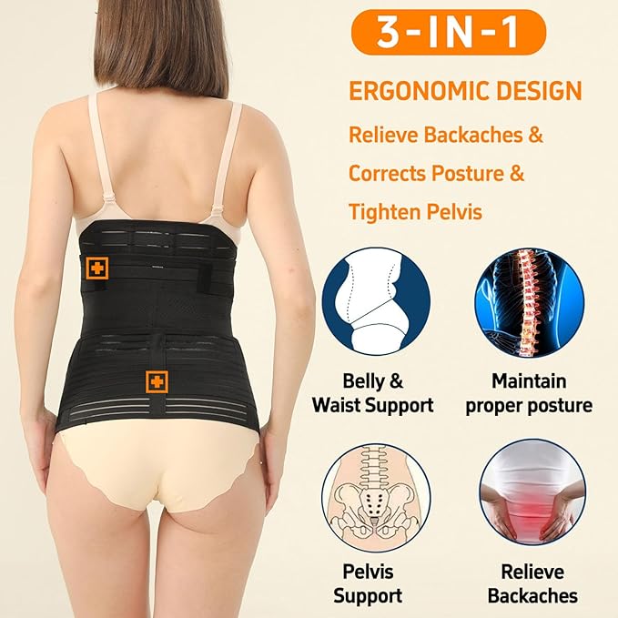 3 in 1 Postpartum Belly Band Post Partum for Women Abdominal Binder Surgery C Section Recovery Stomach Belly Wrap Belt