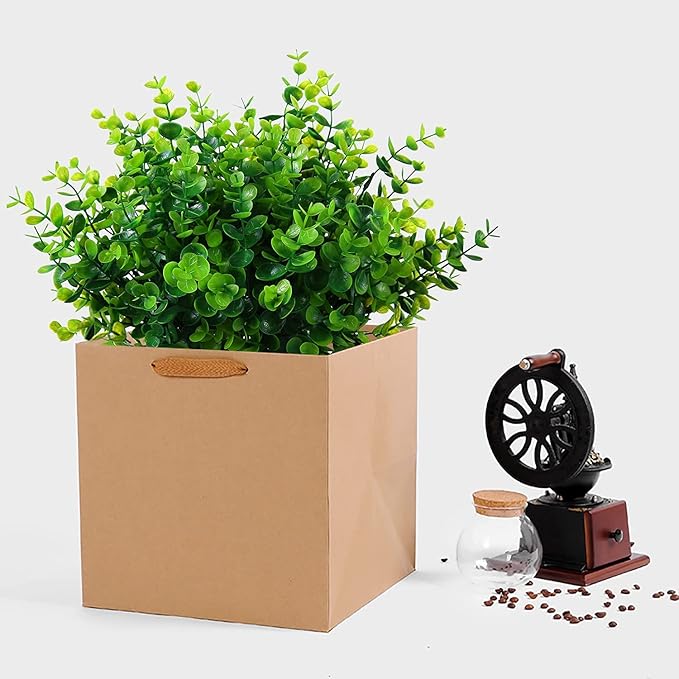 Artificial Plants Flowers Grass Shrubs 8 Pack No Fade Faux Plastic Flowers Outdoor for Farmhouse Garden Porch Patio Indoor Wedding Decoration Greenery Fake Plants uv Resistant (1#Green)