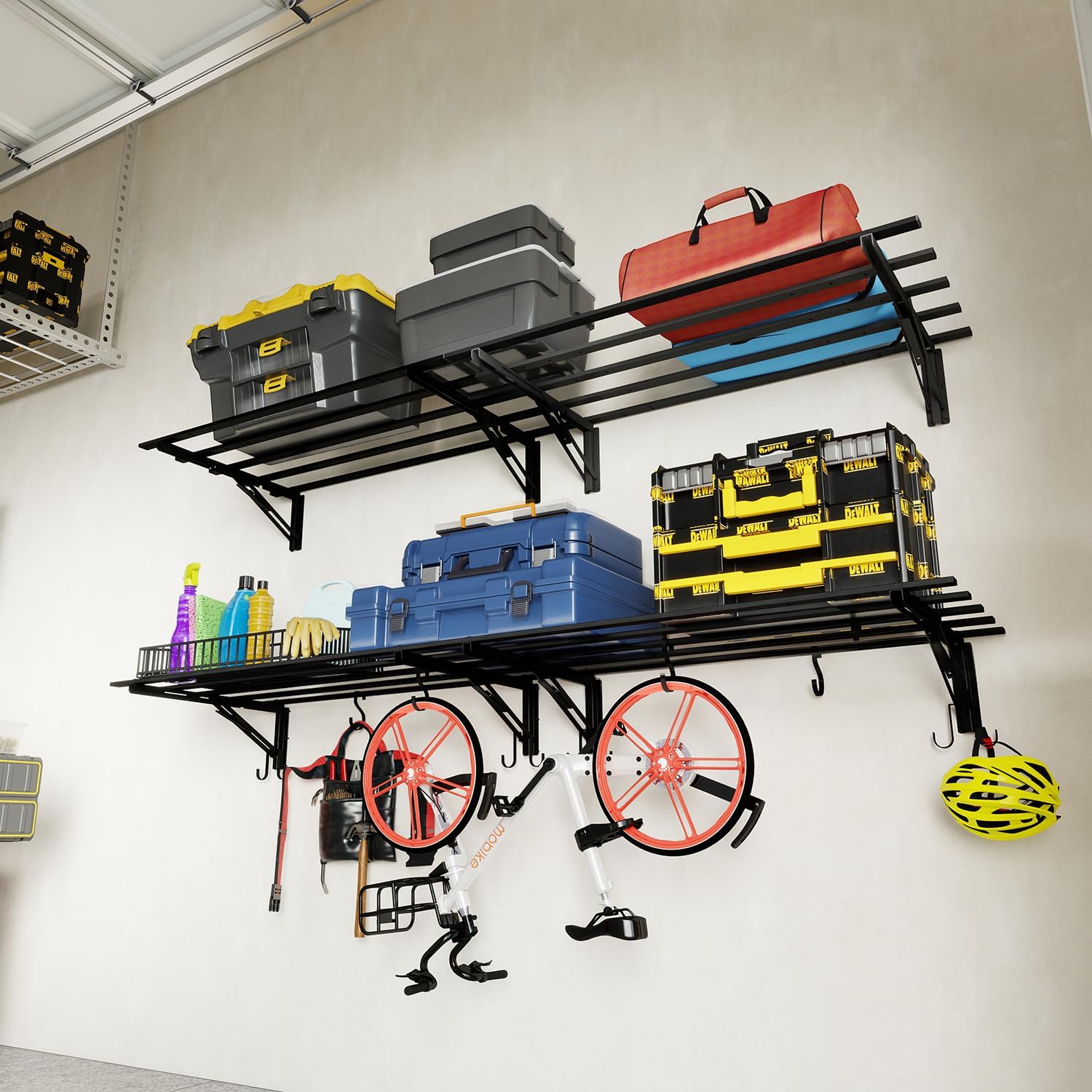Garage Storage System Shelves 3.21x1.64 ft - Heavy Duty Garage Wall Shelving with Hooks, Foldable Storage Shelving Wall Mounted Install, Versatile Hanging Shelves & Black Metal Floating Organizer