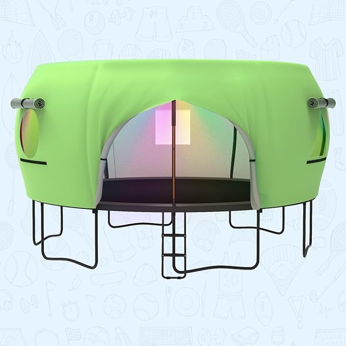 Gardenature 10FT/12FT/14FT Trampoline Tent(Tent Only), Fit Round Trampolines, Shade Cover with LED Light, Outdoor Trampolien Accessories, Anti-Tear, Beige