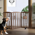 ZJSF Foldable Freestanding Indoor Dog Gate for House Wood Long Pet Gates Dog Fence for Stairs Puppy Gates for Hallways, Puppy Gate,Support Feet Included, Brown, 32 "Height-3 Panels