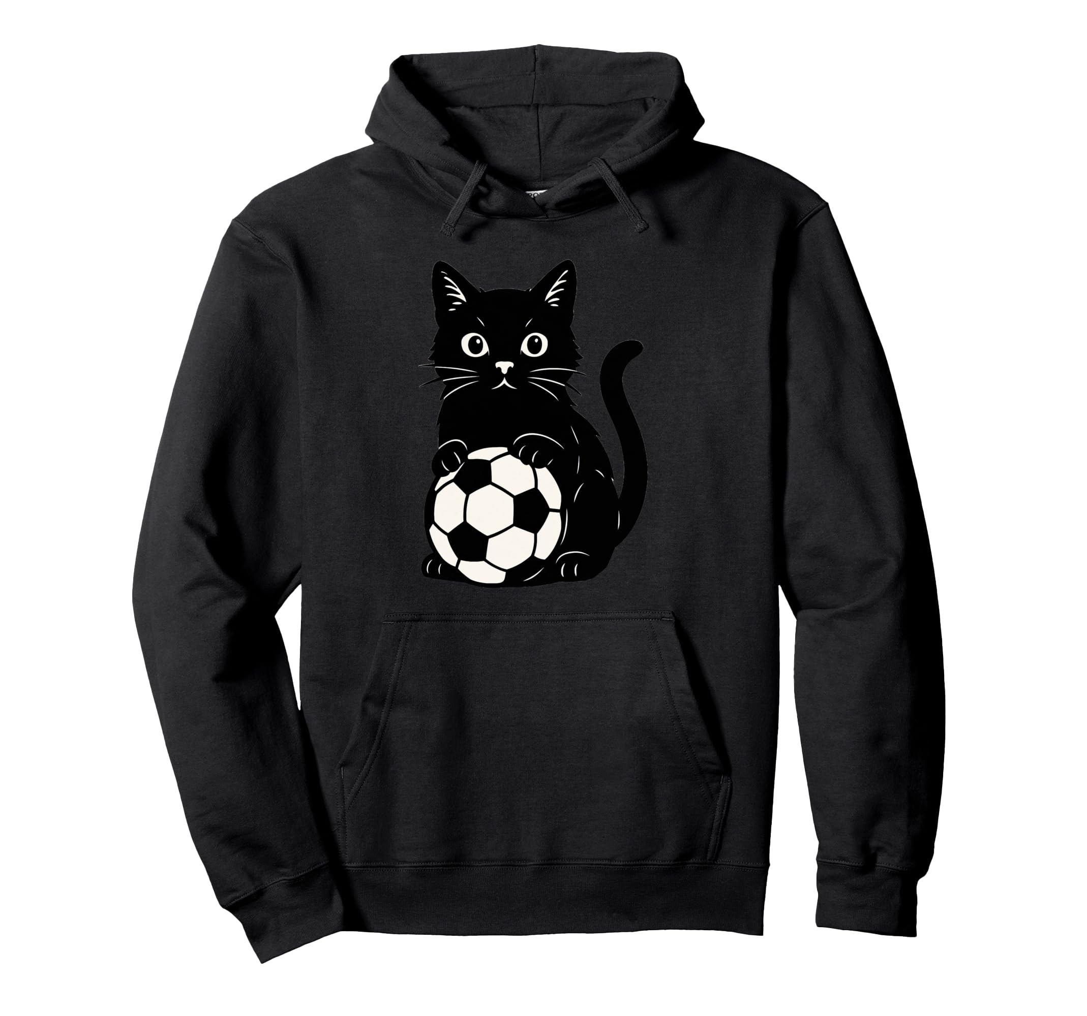 Funny Black Cat Soccer Hoodie - Custom Art Print for Adults