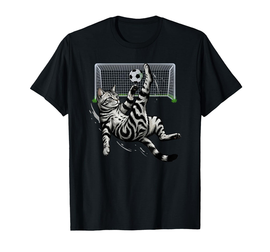 Funny Tabby Cat Soccer Bicycle Kick Goal T-Shirt - Minimalist Print Unisex